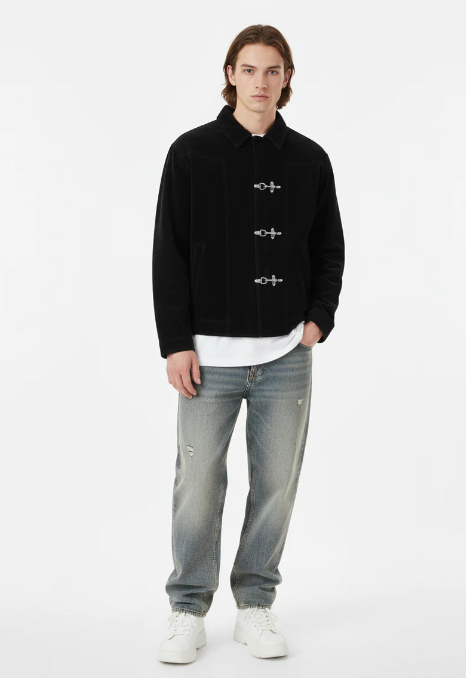 Retro Unique Metal Button Suede Lapel Bomber Jacket