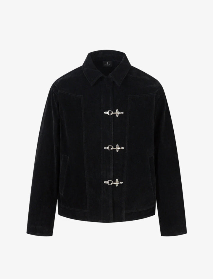 Retro Unique Metal Button Suede Lapel Bomber Jacket