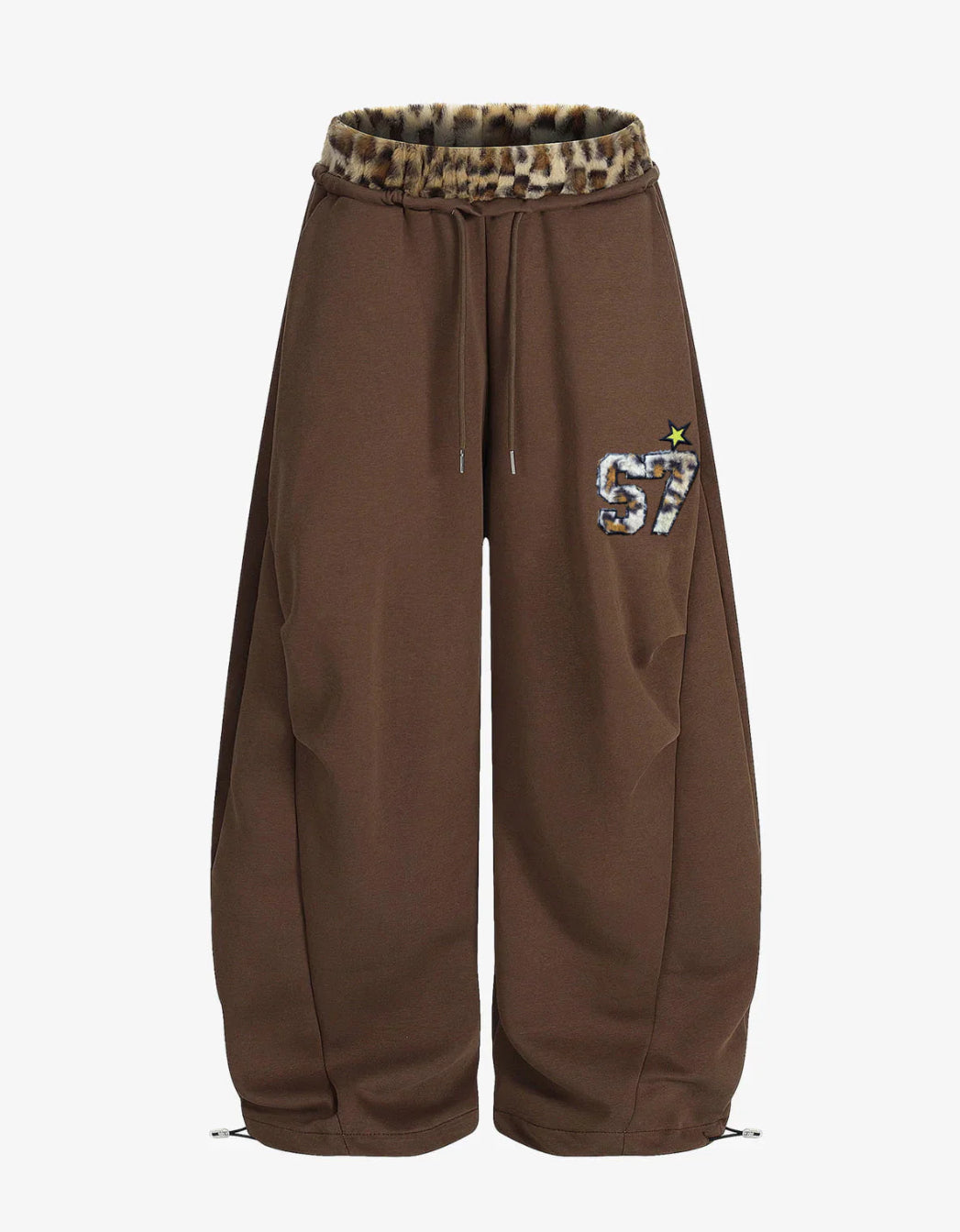 Retro Double-Waist Leopard Patch Barrel Pants