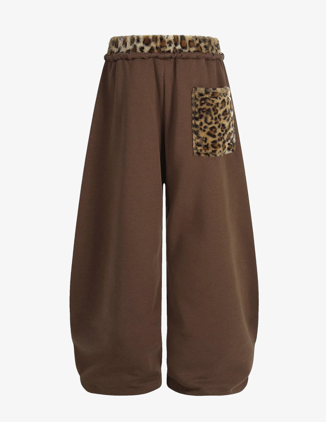 Retro Double-Waist Leopard Patch Barrel Pants