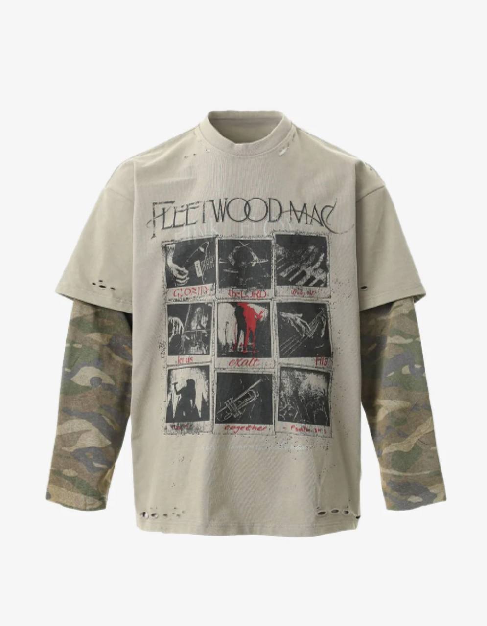 Jersey Distressed Camouflage Faux Two-Piece Graphic T-Shirt