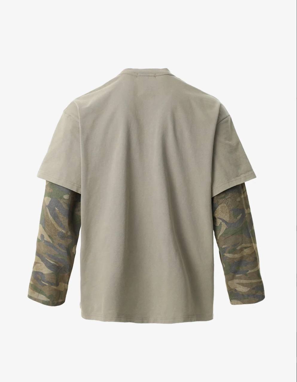 Jersey Distressed Camouflage Faux Two-Piece Graphic T-Shirt